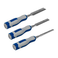 Набор плоских стамесок: 8, 16, 22мм, длина 140мм, CR-V, двухкомпонентные рукоятки, точильный камень, 3шт, кейс КОБАЛЬТ 245-688