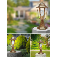 Садово-парковый светильник, шестигранный на постамент 60W E27 230V, черное золото FERON 6104/PL6104 11131