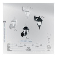 Садово-парковый светильник, четырехгранный на стену вниз 60W E27 230V, белый Feron 4102 11015