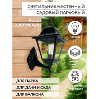 Садово-парковый светильник, четырехгранный на стену вверх 100W E27 230V, черный Feron 4201 11024