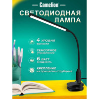 Настольный светильник, чёрный, LED, 6Вт, зажим-струбцина, 230В, сенсорное включение, 4 уровня яркости, 4000К Camelion KD-793 C02 12491