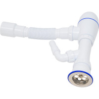 Сифон для кухни Unicorn 1.1/2"х40, нержавеющий выпуск, отвод для стиральной машины, с универсальной гибкой трубой, 40х40/50 B320V ИС.110315 533276