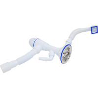 Сифон для кухни 3.1/2"х40, нержавеющий выпуск, отвод для стиральной машины, прямоугольный перелив с универсальной гибкой трубой, 40х40/50 Unicorn Юникорн B435V ИС.110320 534496