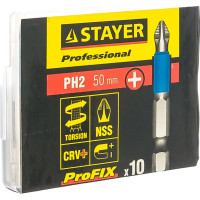 Биты PROFESSIONAL ProFix Phillips (10 шт; 50 мм; PH2; 1/4") STAYER 26203-2-50-10_z01