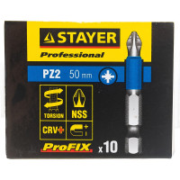 Биты PROFESSIONAL ProFix Pozidriv (10 шт; 50 мм; PZ2; 1/4") STAYER 26223-2-50-10_z01