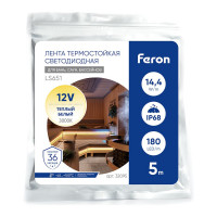 Cветодиодная термостойкая неоновая LED лента FERON LS651 180SMD(2835)/м, 14.4Вт/м, 5м, IP68, 12V, теплый белый 32095