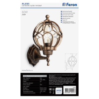 Садово-парковый светильник FERON PL3701 круглый на стену вверх 60W 230V E27, черное золото 11349