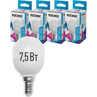 Светодиодная лампа КОСМОС LED 7.5Вт шар 220В E14 4500К 417258 LkecLED7.5wGL45E1445