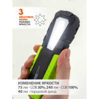 Многофункциональный фонарь ЯРКИЙ ЛУЧ ОPTIMUS ACCU v.2 mini COB 240лм, 3 реж, магнит/крюк, Li-ion 2200mAh 4606400105664