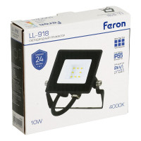 Светодиодный прожектор FERON LL-918 2835 SMD 10W 4000K IP65 AC220V/50Hz, черный прозрачным стеклом 29490