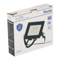 Светодиодный прожектор 2835 SMD 20W 6400K IP65 черный с матовым стеклом FERON LL-919 29492