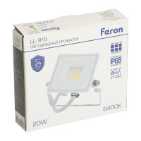 Прожектор светодиодный FERON LL-919 2835 SMD 20W 6400K IP65 AC220V/50Hz, белый с матовым стеклом 29494