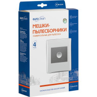 Мешки пылесборники универсальные для пылесоса,  EURO Clean 4 шт., синтетические, многослойные, повышенной фильтрации, размер картона: 100x130 мм, диаметр отверстия: 40 мм . EUN-01/4