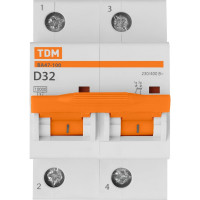 Автоматический выключатель TDM ELECTRIC ВА47-100 2Р 32А 10кА х-ка D SQ0207-0016