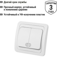 Двухклавишный выключатель TDM с подсветкой, белый Валдай SQ1804-0006