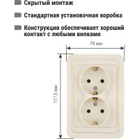 Розетка двойная слоновая кость с заземлением 16А серия "Валдай" TDM ELECTRIC SQ1804-0110