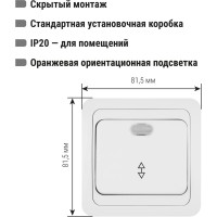 Проходной переключатель TDM ELECTRIC Валдай белый одноклавишный с подсветкой 10А SQ1804-0005