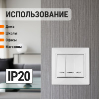 Трехклавишный выключатель TDM ELECTRIC с подсветкой, белый Таймыр SQ1814-0006