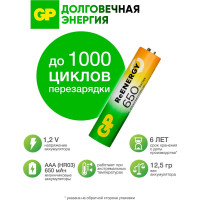 Бытовой аккумулятор GP никель-металлгидридный NiMH 650 мАч блистер 65AAAHC-BC2/65AAAHC-2DECRC2/65AAAHC-BL2/65AAAHC-UC2 65AAAHC-2DECRC2 15497464