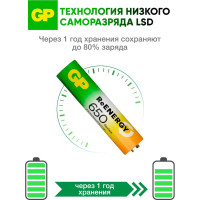Бытовой аккумулятор GP никель-металлгидридный NiMH 650 мАч блистер 65AAAHC-BC2/65AAAHC-2DECRC2/65AAAHC-BL2/65AAAHC-UC2 65AAAHC-2DECRC2 15497464