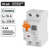 Автоматический выключатель дифференциального тока TDM ELECTRIC АВДТ 63 2Р(1Р+N) C16 30мА 6кА тип А SQ0202-0002