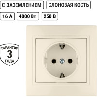 Розетка, слоновая кость 2П+З 16А 250В TDM ELECTRIC Таймыр SQ1814-0112