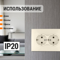Двойная розетка с защитными шторками, слоновая кость 2П+З 16А 250В TDM ELECTRIC Таймыр SQ1814-0118