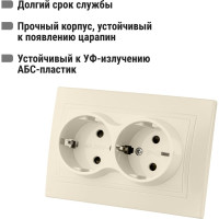 Двойная розетка с защитными шторками, слоновая кость 2П+З 16А 250В TDM ELECTRIC Таймыр SQ1814-0118