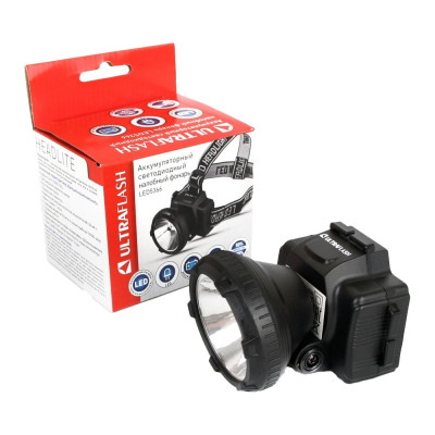 Налобный аккумуляторный фонарь 220В, черный, 0.5Вт LED, 2 режима Ultraflash LED5366 11649