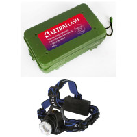Налобный аккумуляторный фонарь Ultraflash E150 220В, черный, CREE 3Вт, фокус, 2 аккум. 18650, 3 режима 12188