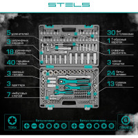 Набор инструмента STELS 1/4", 3/8", 1/2", CrV, S2, усиленный кейс, 151 предмет 14114