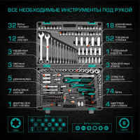 Набор инструмента 1/4", 3/8", 1/2", CrV, S2, усиленный кейс, 216шт STELS 14115
