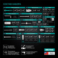 Набор инструмента 1/4", 3/8", 1/2", CrV, S2, усиленный кейс, 216шт STELS 14115
