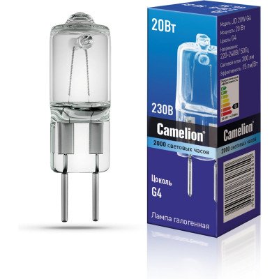 Галогенная лампа без рефлектора JD 20W g4 220V Camelion 10405