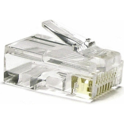 Hyperline PLUG-8P8C-U-C6-100 Разъем RJ-458P8C под витую пару, категория 6 50 50 микродюймов, универсальный для одножильного и многожильного кабеля 100 шт 49367