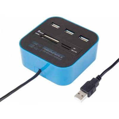 REXANT Разветвитель USB на 3 порта + картридер /Все в одном/ черный 18-4121