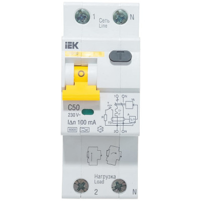 Дифавтомат IEK АВДТ-32 1п+N 2мод. C 50A 100mA A 6kA MAD22-5-050-C-100 161556