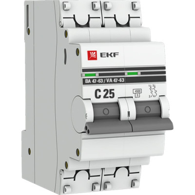 EKF Автоматический выключатель 2P 25А (C) 4,5kA ВА 47-63 PROxima mcb4763-2-25C-pro