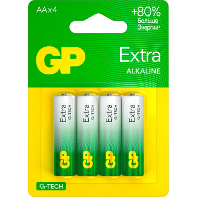 GP Батарейки АА пальчиковые алкалиновые Extra Alkaline, набор 4 шт (15AXA21-BC4) 15783877