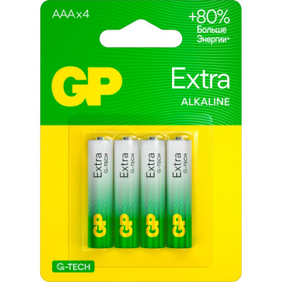 GP Батарейки ААА мизинчиковые алкалиновые Extra Alkaline, набор 4 шт (24AXA21-BC4) 15783874