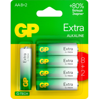 GP Батарейки АА пальчиковые алкалиновые Extra Alkaline, набор 10 шт (15AXA21-BC10) 15783879