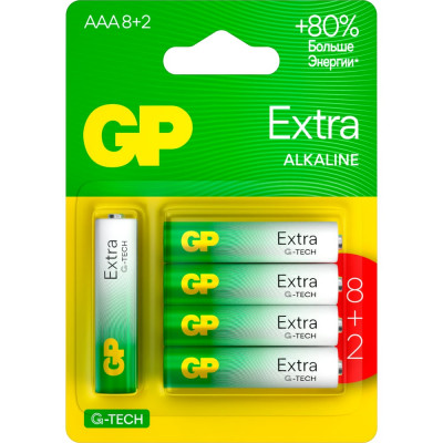 GP Батарейки ААА мизинчиковые алкалиновые Extra Alkaline, набор 10 шт (24AXA21-BC10) 15783876