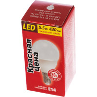 Светодиодная лампа P45 5.5W E14 3000K 430лм шар матовый КРАСНАЯ ЦЕНА 4606400615903