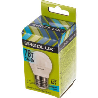 Светодиодная лампа Шар Ergolux LED-G45-7W-E27-4K 7Вт E27 4500K 172-265В 12145