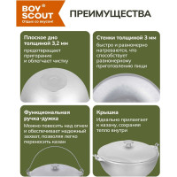 Литой алюминиевый казан с крышкой BOYSCOUT 6 л, азиатская чаша 61360