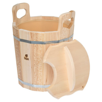 Запарник с пластиковой вставкой и крышкой Банные штучки Цветочный орнамент 14л 32695