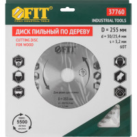 Диск пильный по дереву (255х30 мм; 60T) для циркулярных пил FIT IT 37760