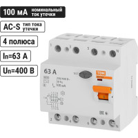 Устройство защитного отключения TDM ELECTRIC ВД1-63S 4Р 63А 100мА SQ0203-0072