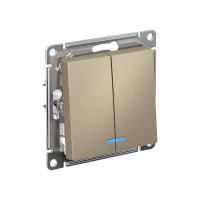 2-клавишный механизм выключателя Systeme Electric (Schneider Electric) AtlasDesign, с подсветкой, 5 А, 10 АХ, шампань ATN000553