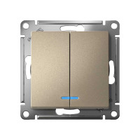 2-клавишный механизм выключателя Systeme Electric (Schneider Electric) AtlasDesign, с подсветкой, 5 А, 10 АХ, шампань ATN000553